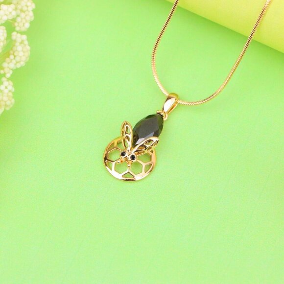 "Rose Gold Honeycomb Butterfly Pendant with Black Gem, XPPT1314 - Picture 12 of 13